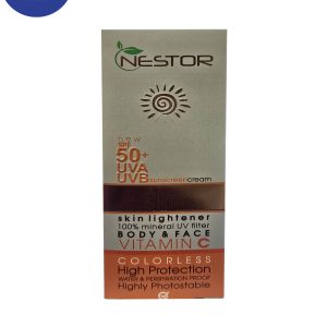 کرم ضد آفتاب بی رنگ ویتامین Cمناسب انواع پوست نستور 50میل Nestor Colorless Vitamin C Sunscreen Cream Suitable for All Skin Types 50ml