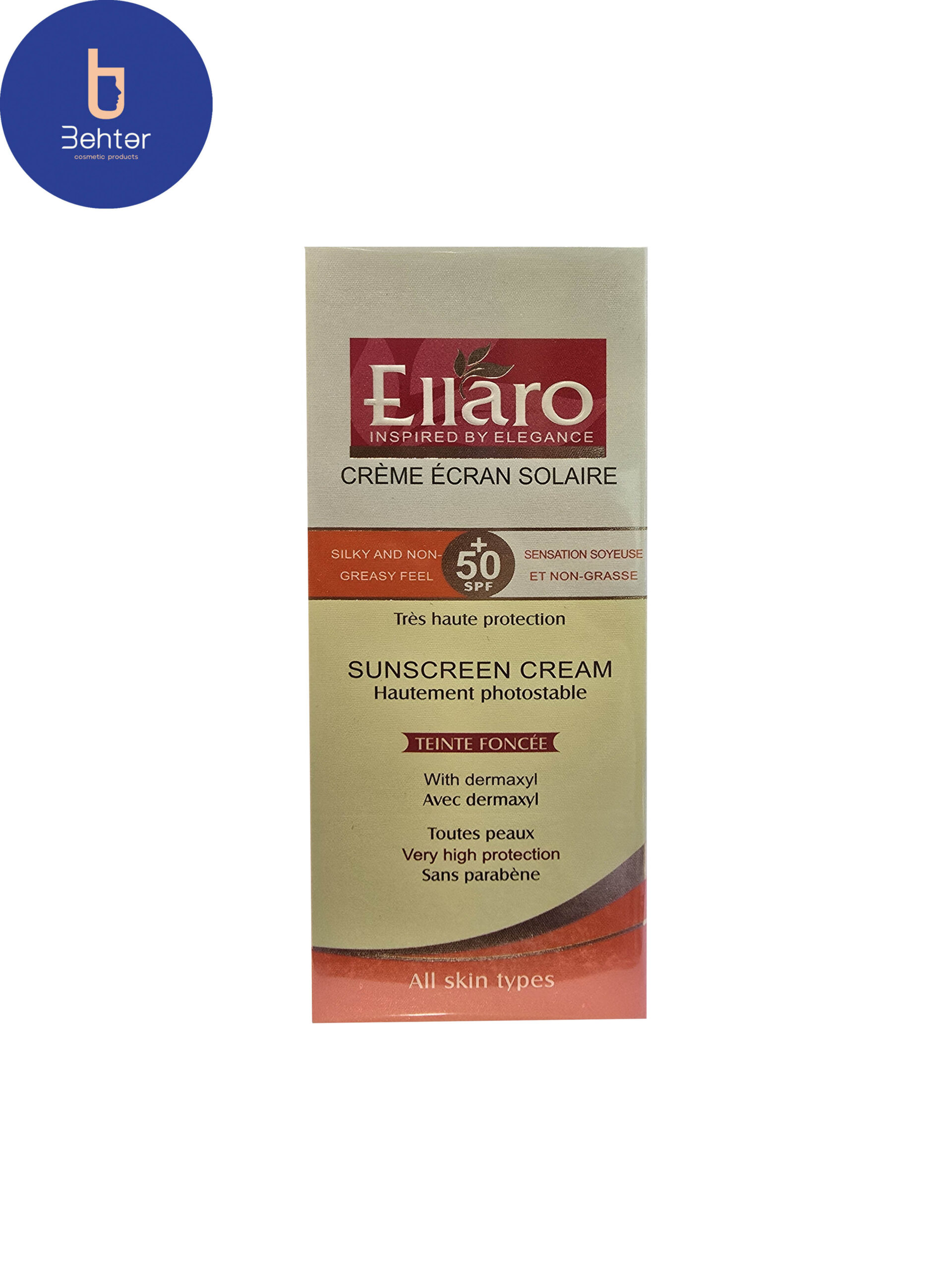 کرم ضد آفتاب مناسب انواع پوست SPF 50 الارو(بژ روشن) 50میل Ellaro Sunscreen suitable for all skin types SPF 50 (light beige) 50ml