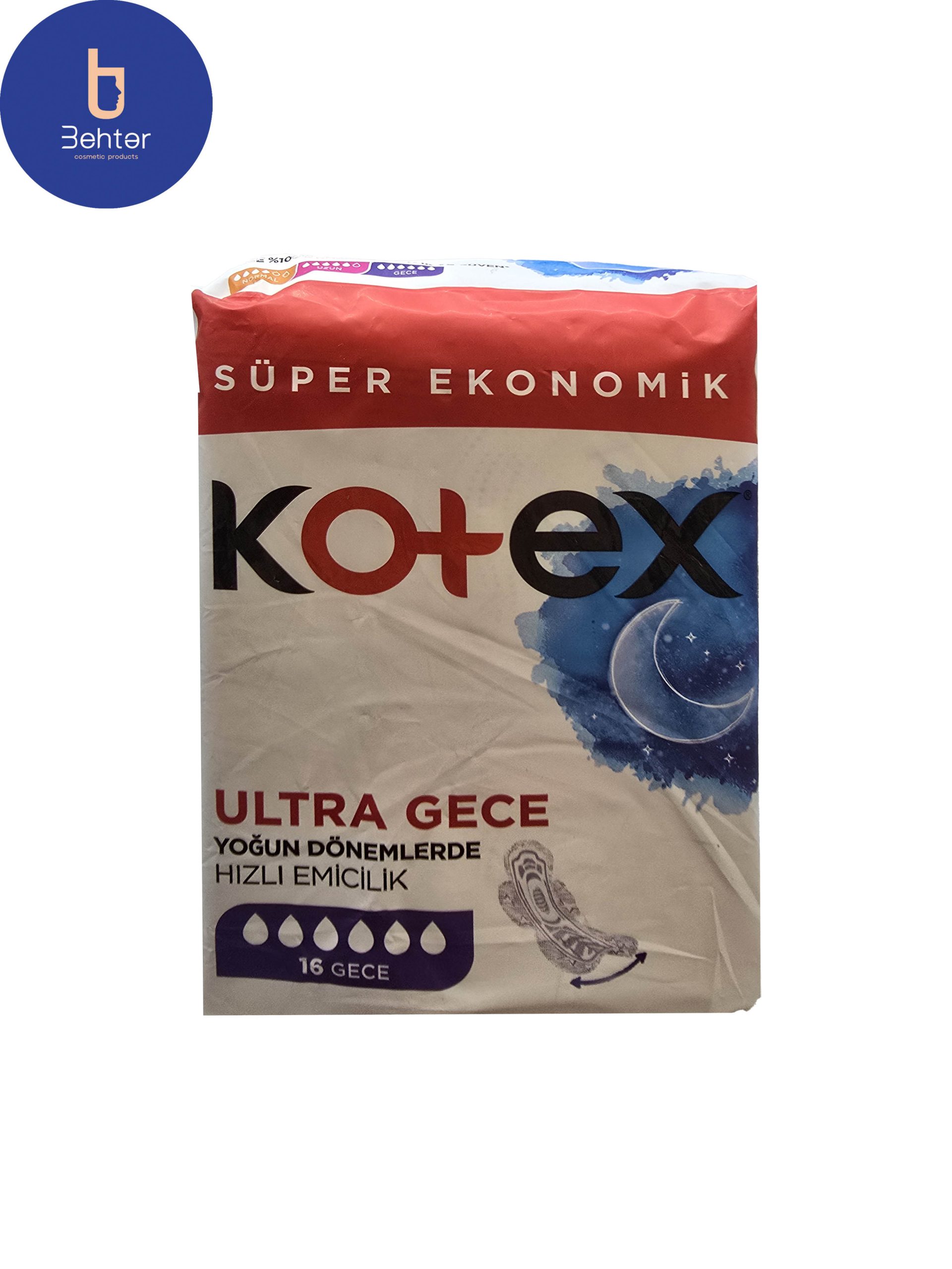 نوار بهداشتی کوتکس ویژه شب مدل Ultra Gece بسته بندی 16 عددی Kotex ultra gece sanitary napkins for night, pack of 16