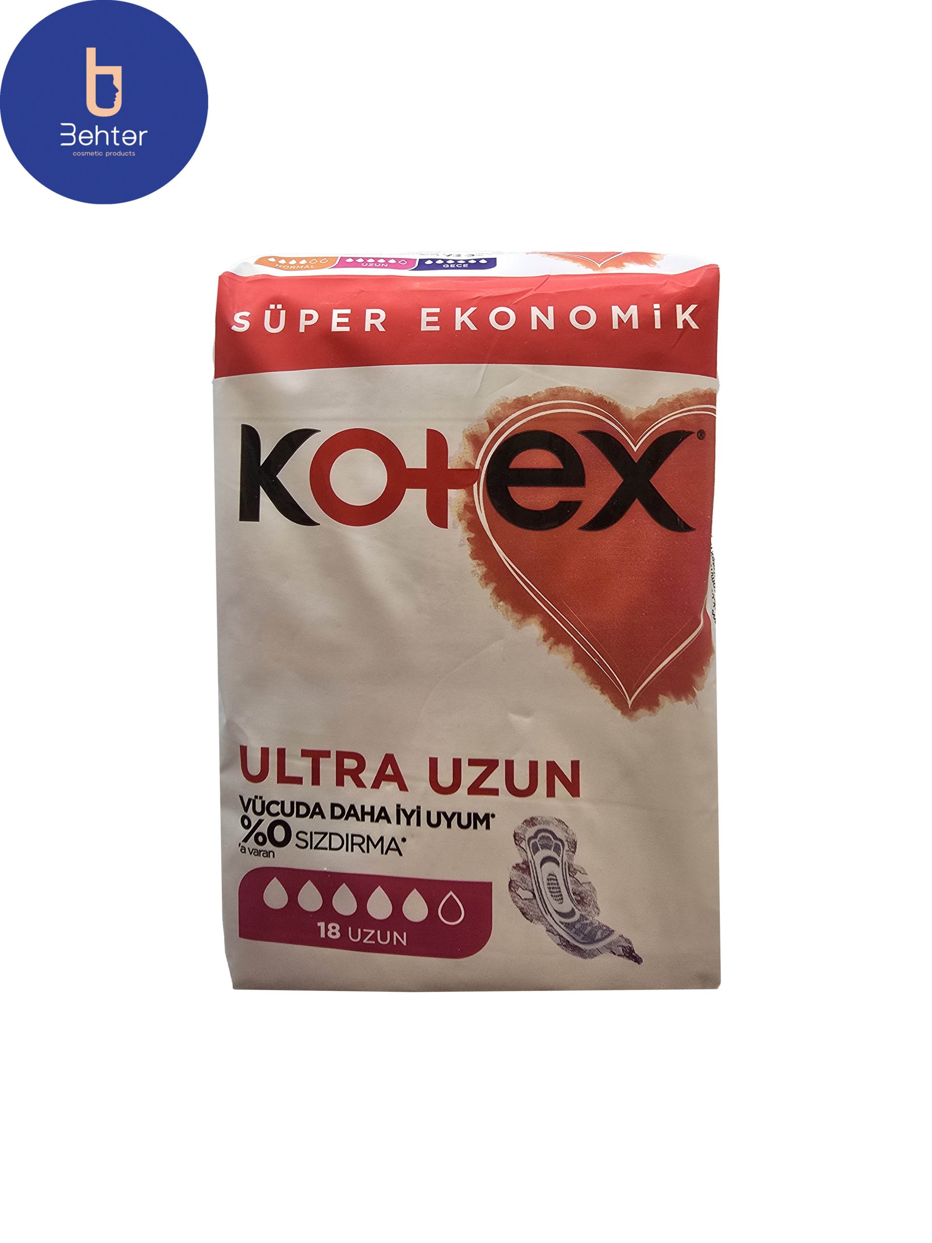 نوار بهداشتی کوتکس مدل Ultra Uzunسایز بلند بسته بندی 18 عددی Kotex Ultra Uzun sanitary napkins, long size, 18 pieces, pack