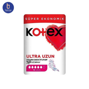 نوار بهداشتی کوتکس مدل Ultra Uzunسایز بلند بسته بندی 18 عددی Kotex Ultra Uzun sanitary napkins, long size, 18 pieces, pack