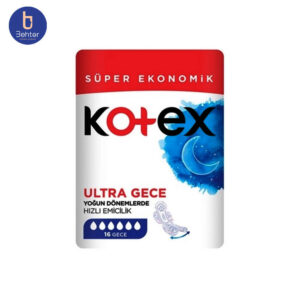 نوار بهداشتی کوتکس ویژه شب مدل Ultra Gece بسته بندی 16 عددی Kotex ultra gece sanitary napkins for night, pack of 16