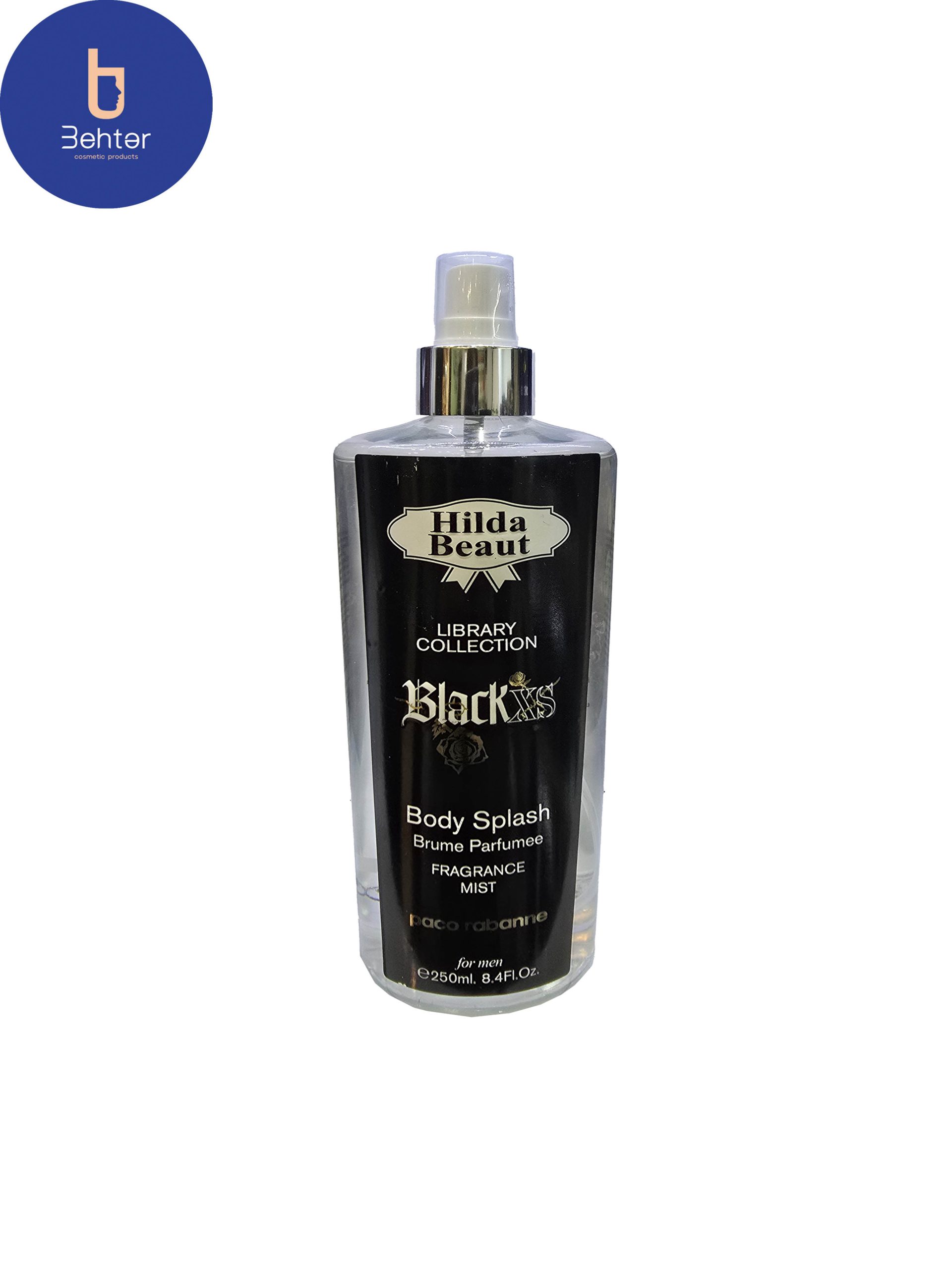 بادی اسپلش برند هیلدا بیوت اسانس  پاکو رابان بلک ایکس اس حجم 250میل Body Splash Hilda Beaut brand, Paco Rabanne Black XS Essential Oil, 250ml