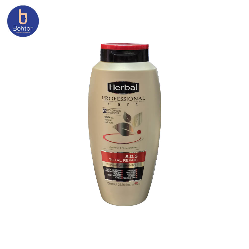 شامپو مغذی و ترمیم کننده انواع مو هربال مدل S.O.S حجم 750 میل Herbal S.O.S Total Repair Hair Shampoo-750ml