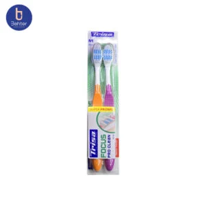 مسواک تریزا مدل Focus Pro Clean با برس مدیوم بسته بندی 2 عددی Trisa Focus Pro Clean toothbrush with medium brush, 2-pack