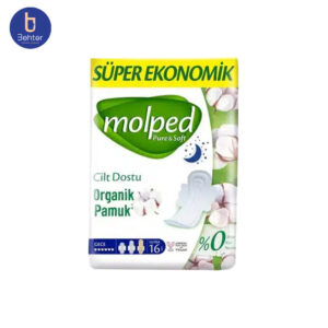 نوار بهداشتی مولپد مدل Pure And Soft شبانه بسته بندی 16 عددی Molped Pure And Soft sanitary napkins, night time, pack of 16